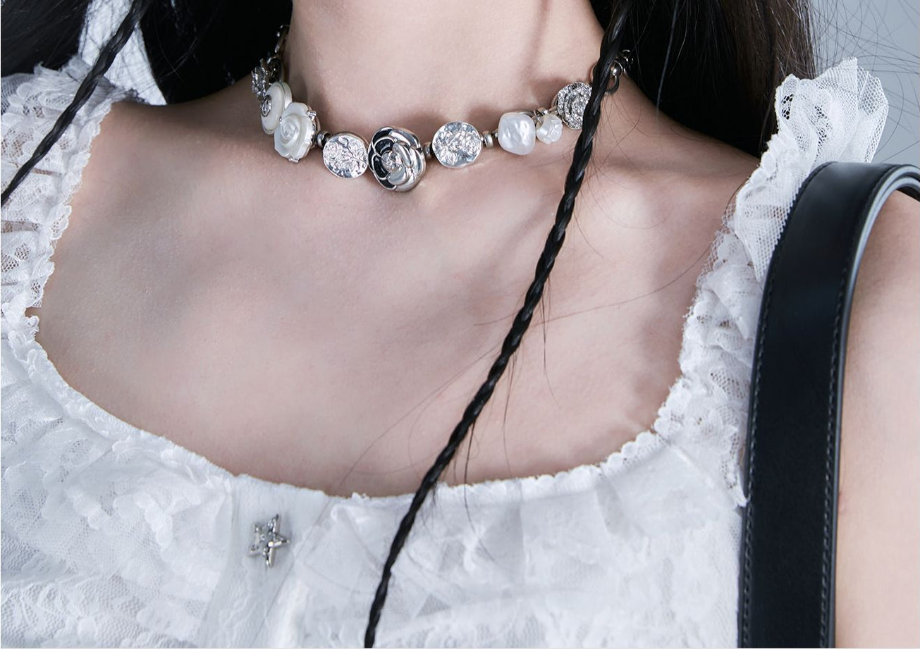 Vintage Rose Button Necklace