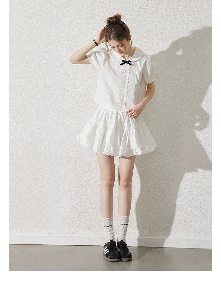 White Lace Peter Pan Collar Blouse and Skirt Set