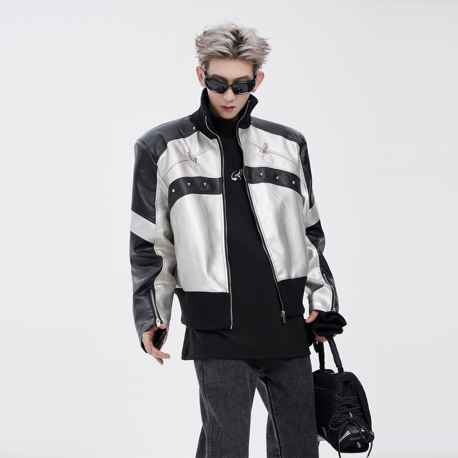 Two-Tone Metallic Bomber Jacket