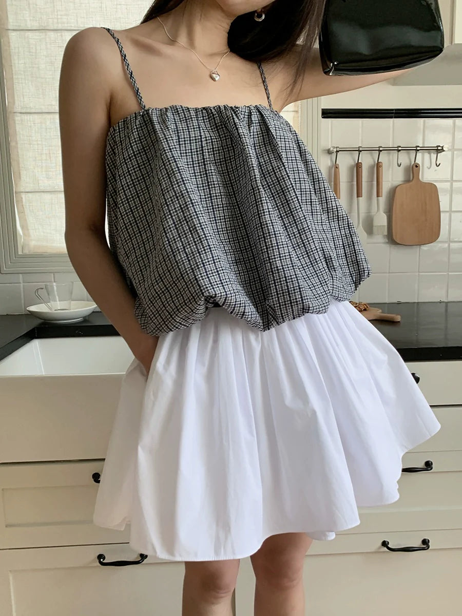 White Gathered Full Circle Skirt with Elastic Waist