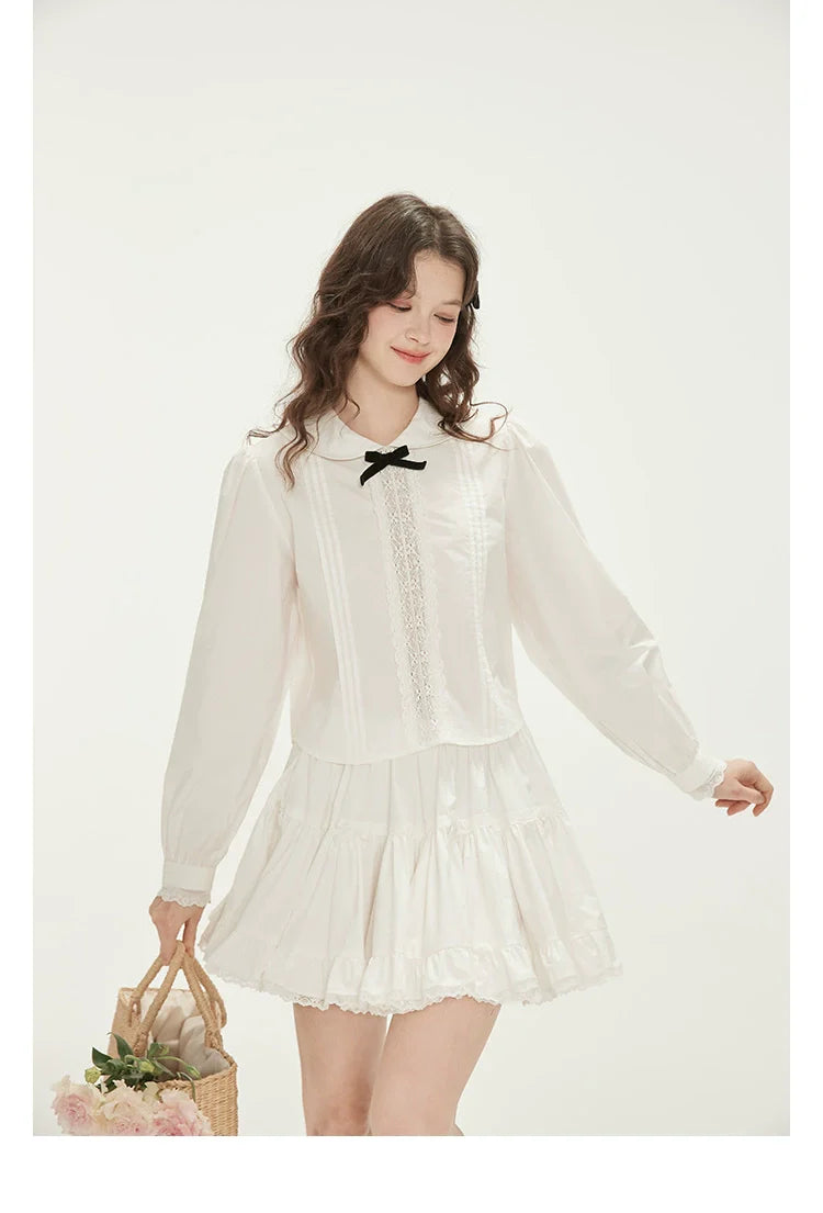 White Lace Peter Pan Collar Blouse and Skirt Set