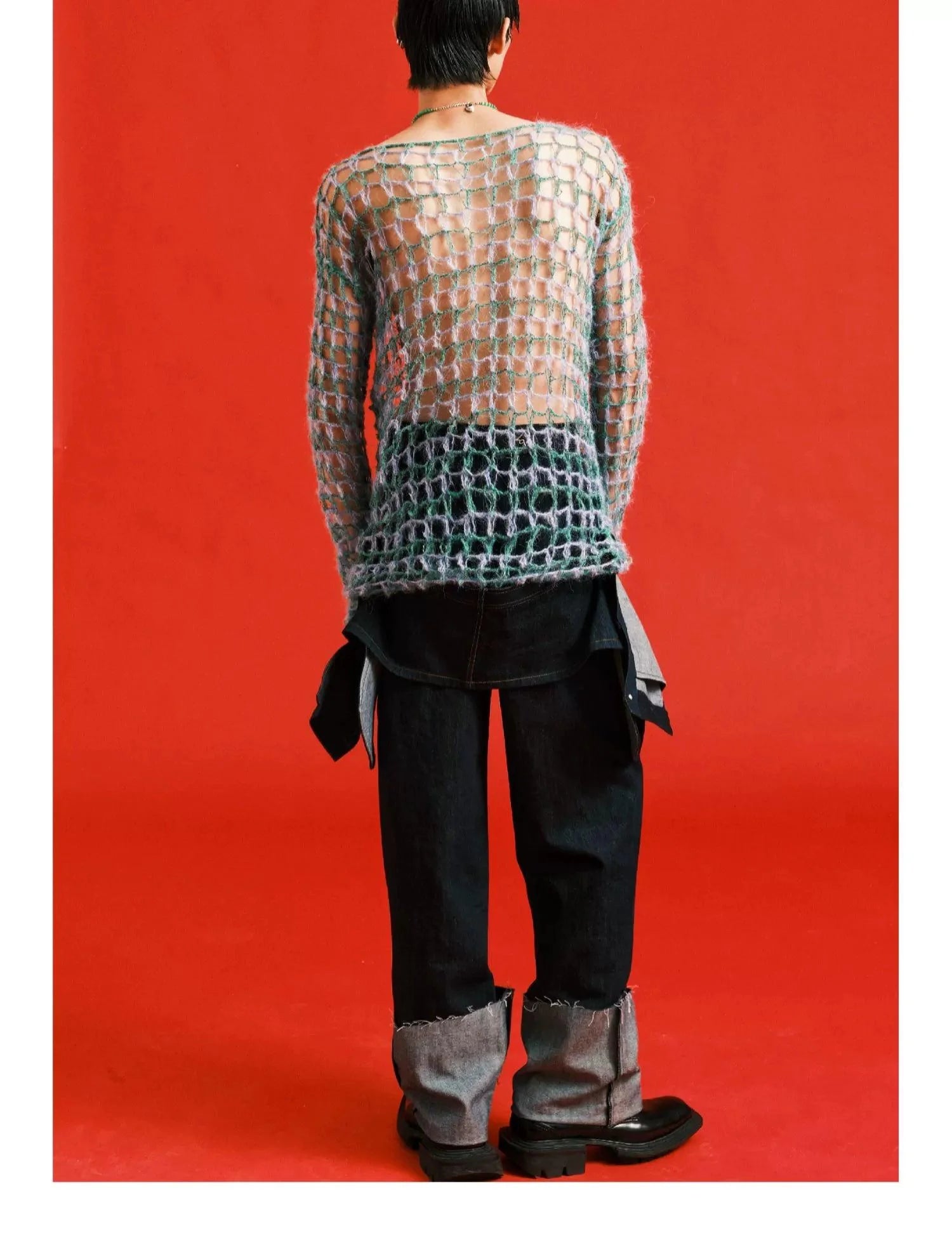 Two-Tone Open Knit Sweater