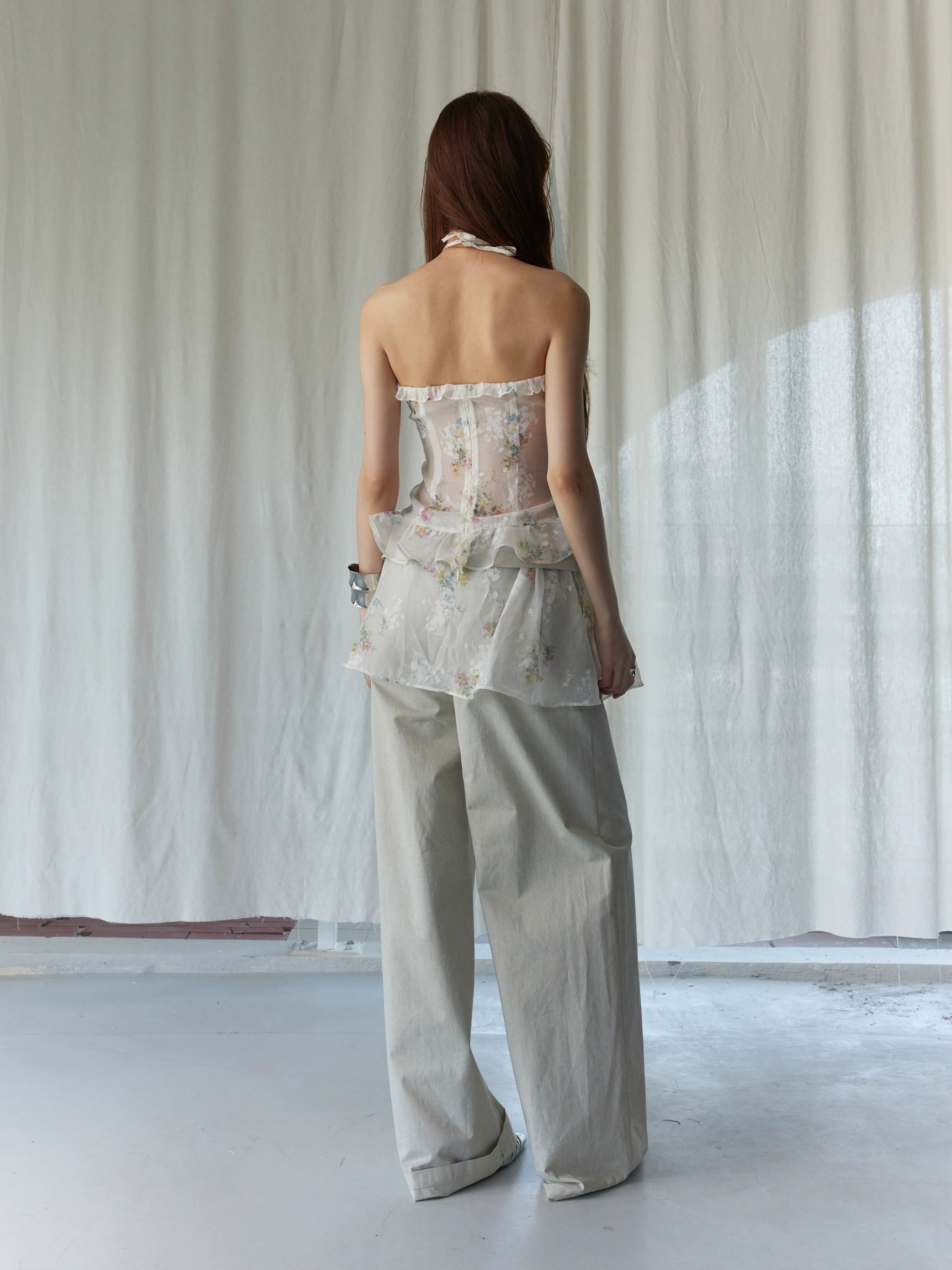 Beige Overlay Wide Pants