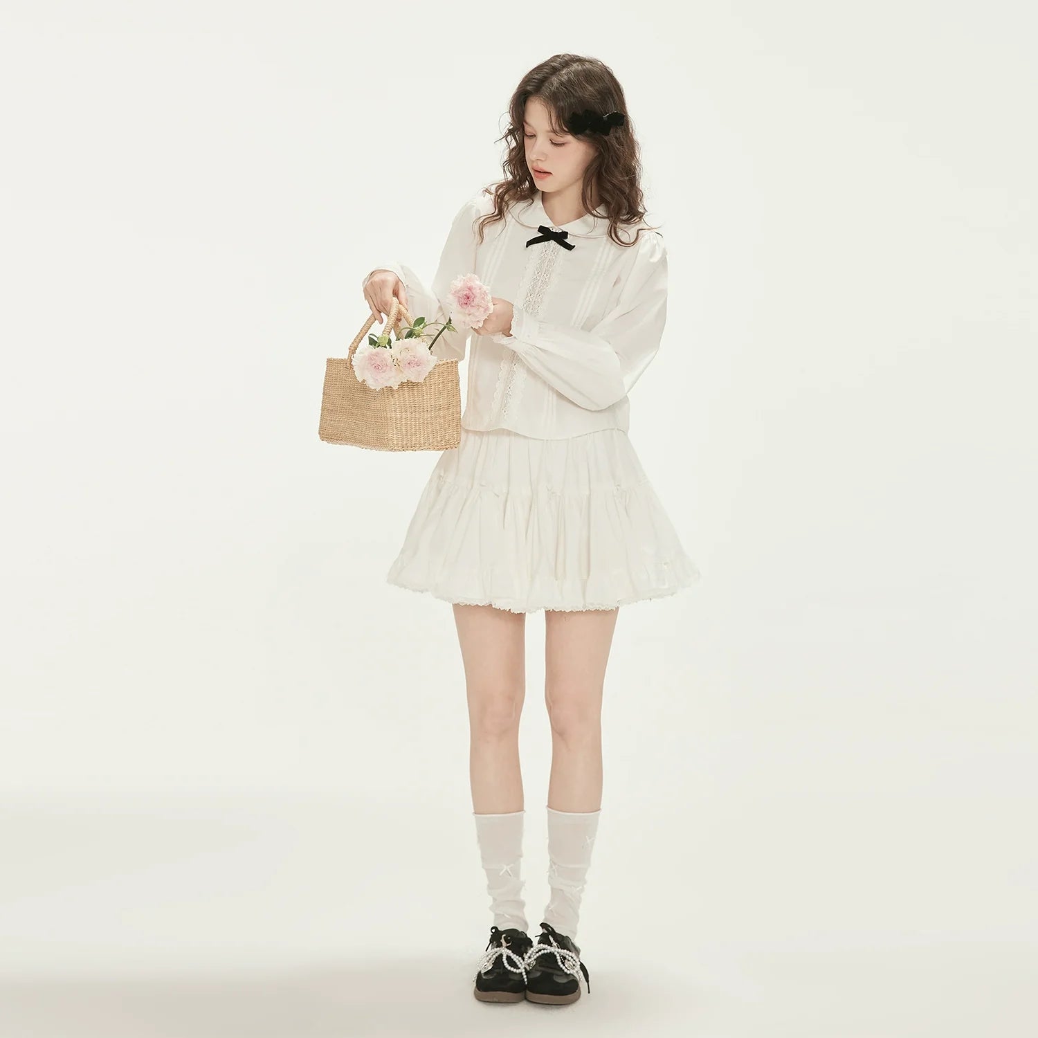 White Lace Peter Pan Collar Blouse and Skirt Set