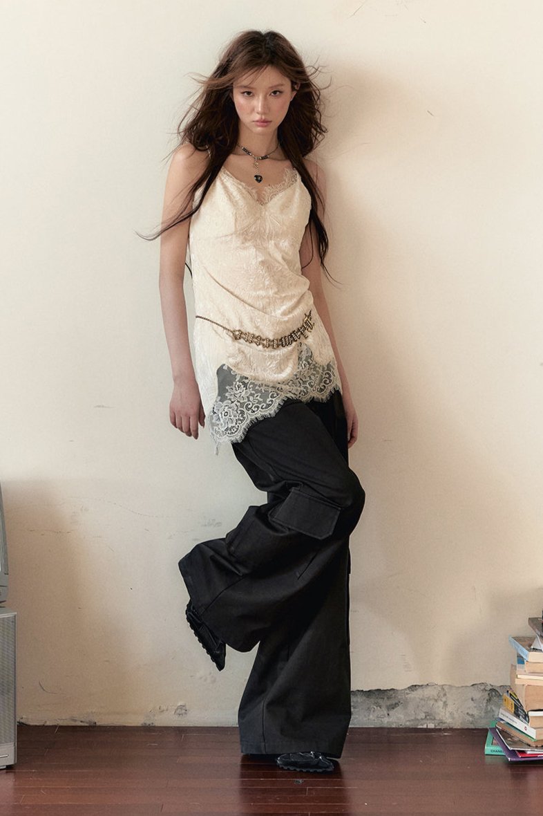 White Velvet Lace Slip Camisole