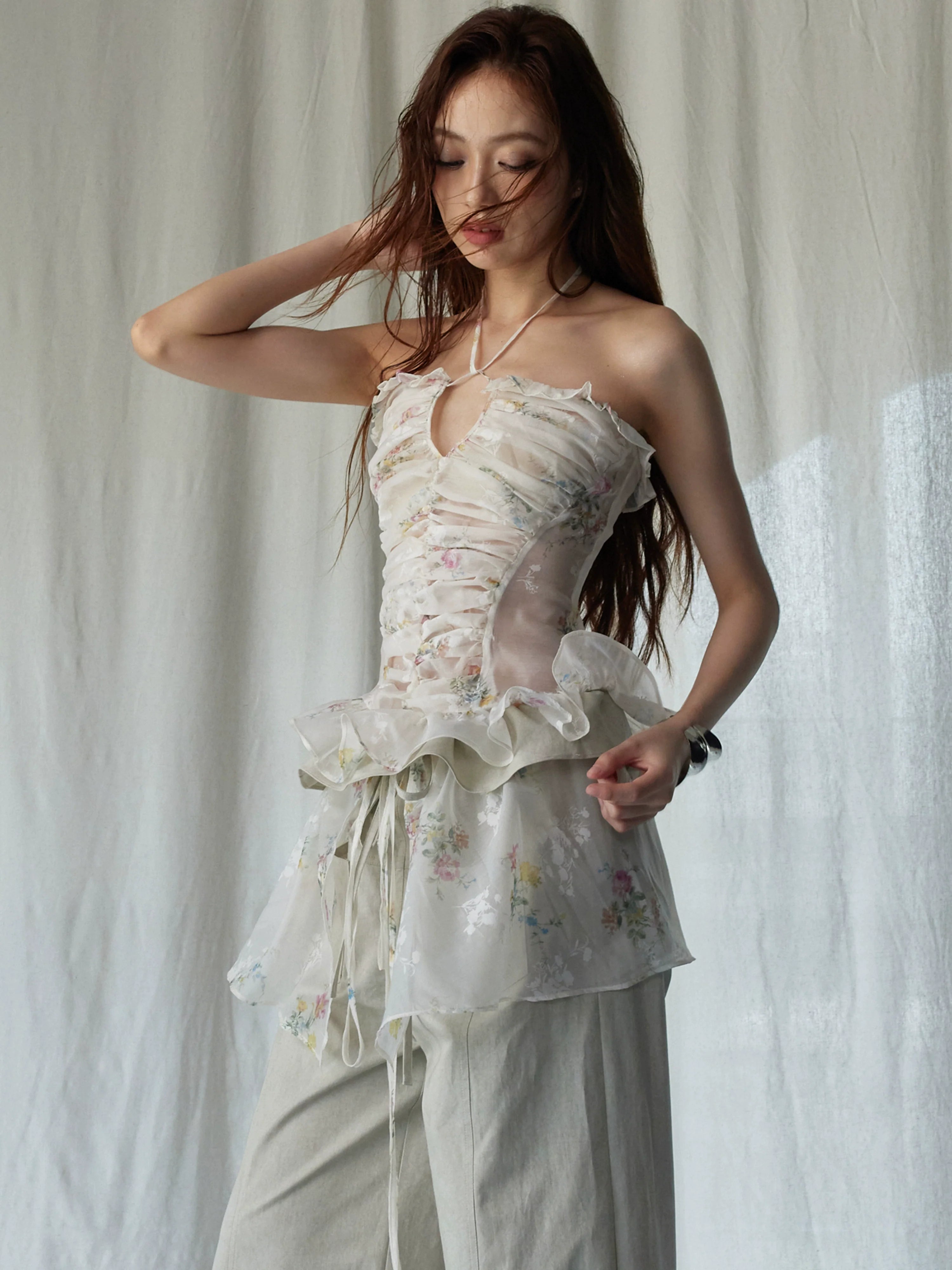 Beige Overlay Wide Pants