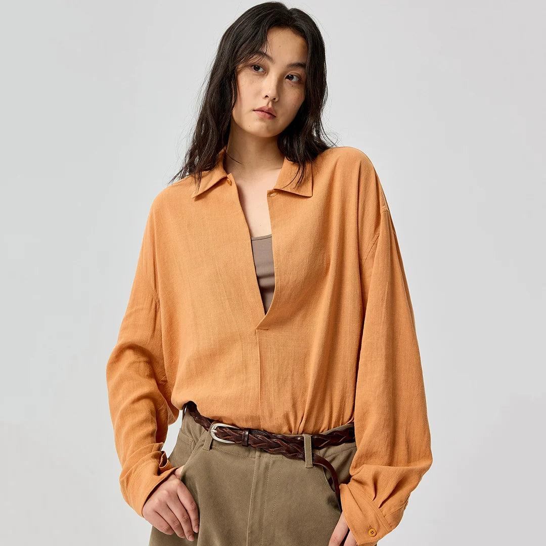 Relaxed Linen Collared Blouse