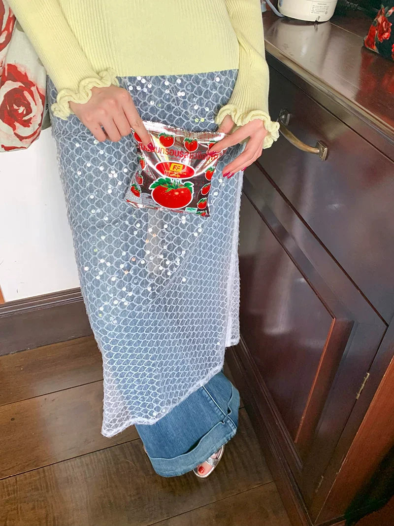 Sequin Mesh Overlay Skirt