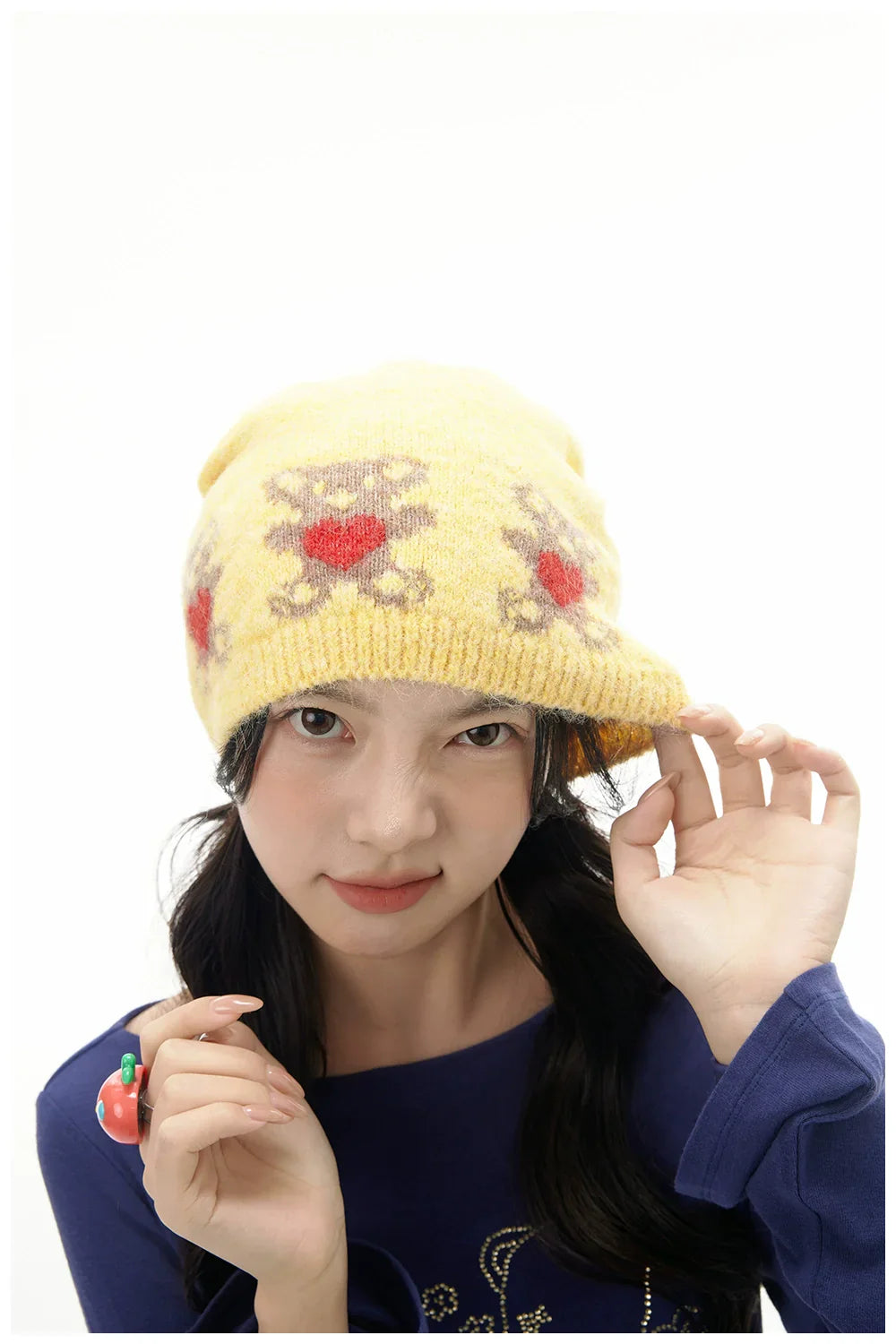 Heart Pattern Knit Beanie Yellow