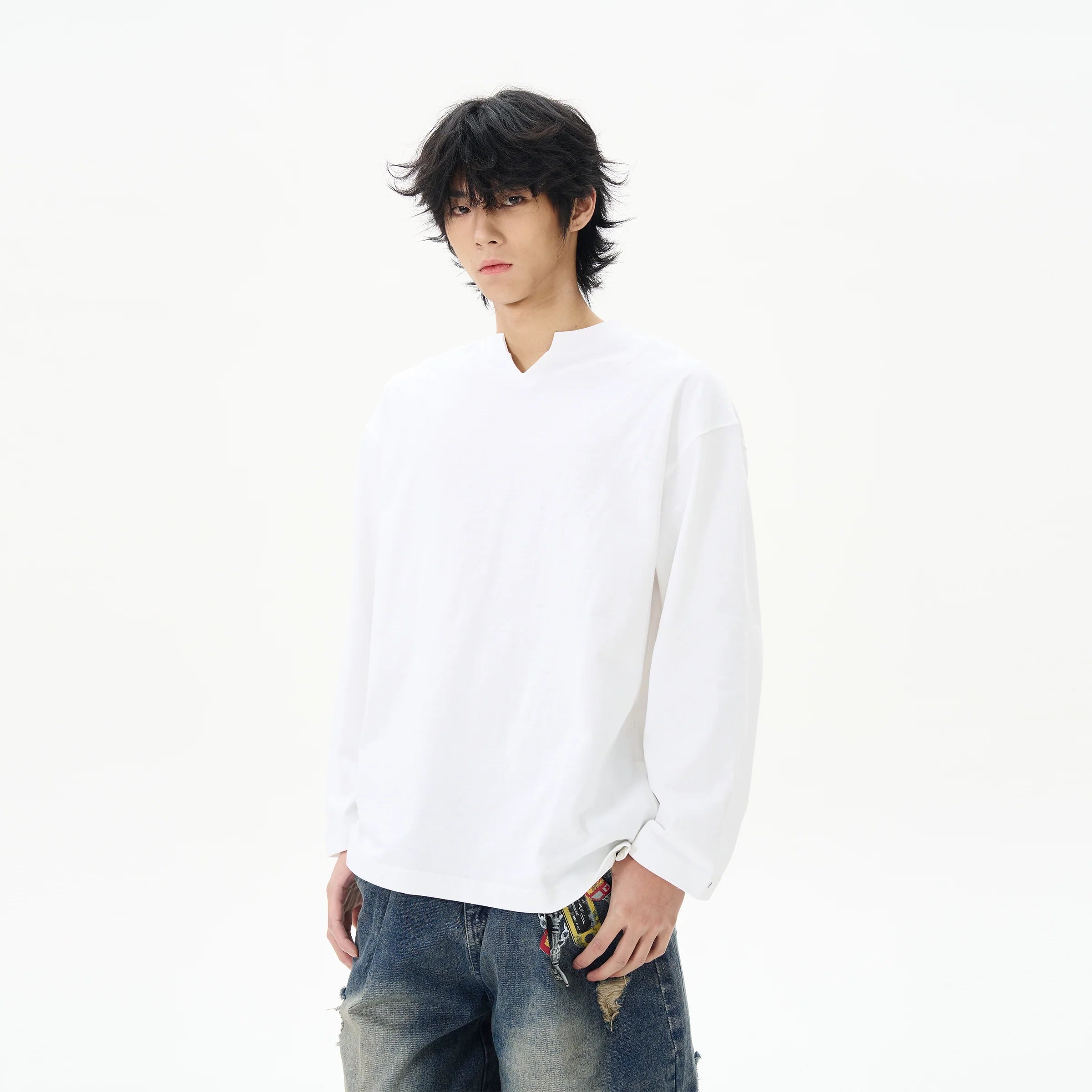 White Split Neck Cotton Shirt