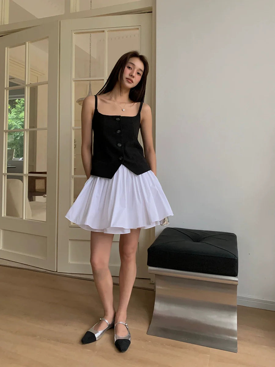 White Gathered Full Circle Skirt with Elastic Waist