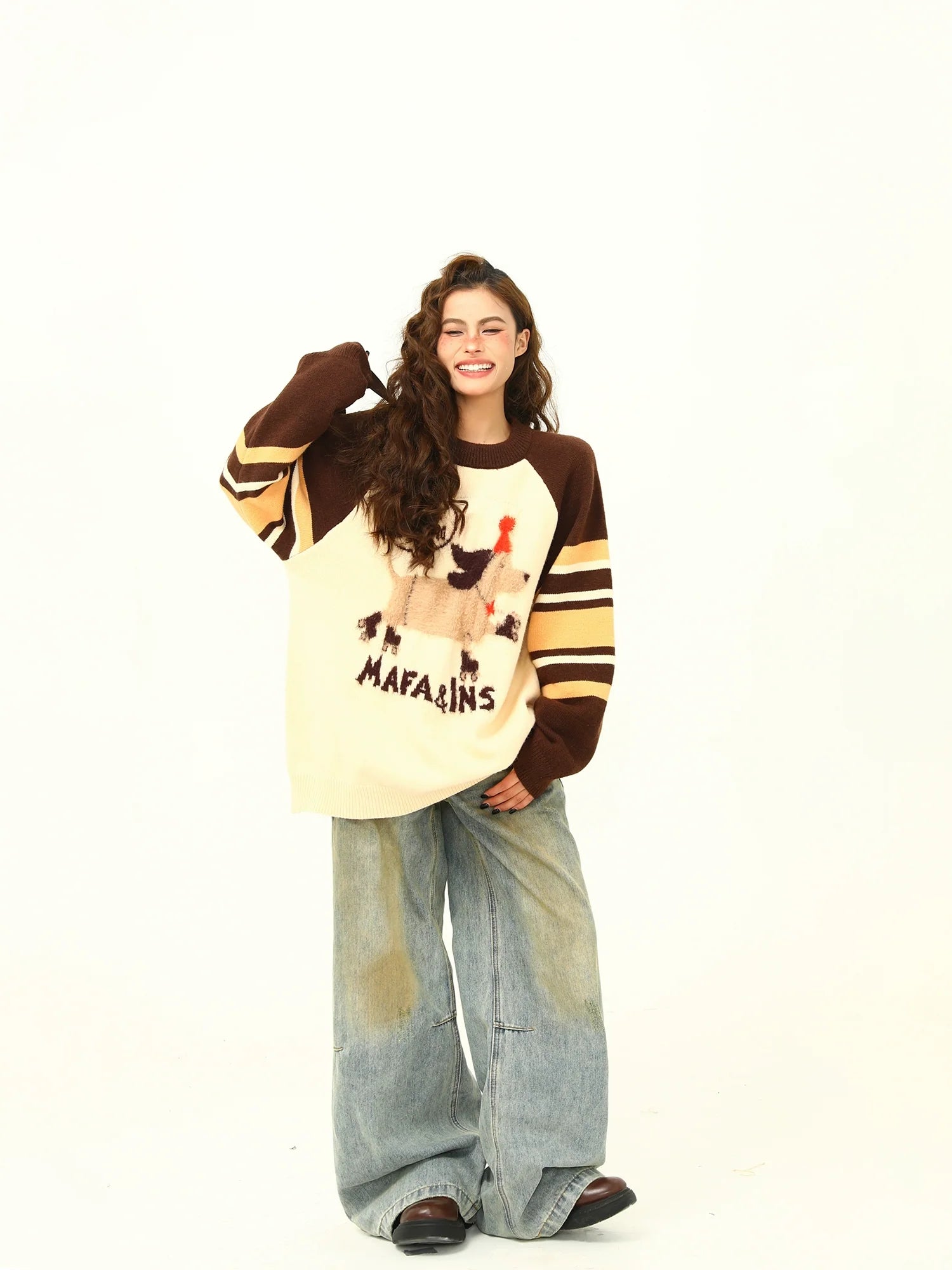 Whimsical Animal Graphic Knit Sweater