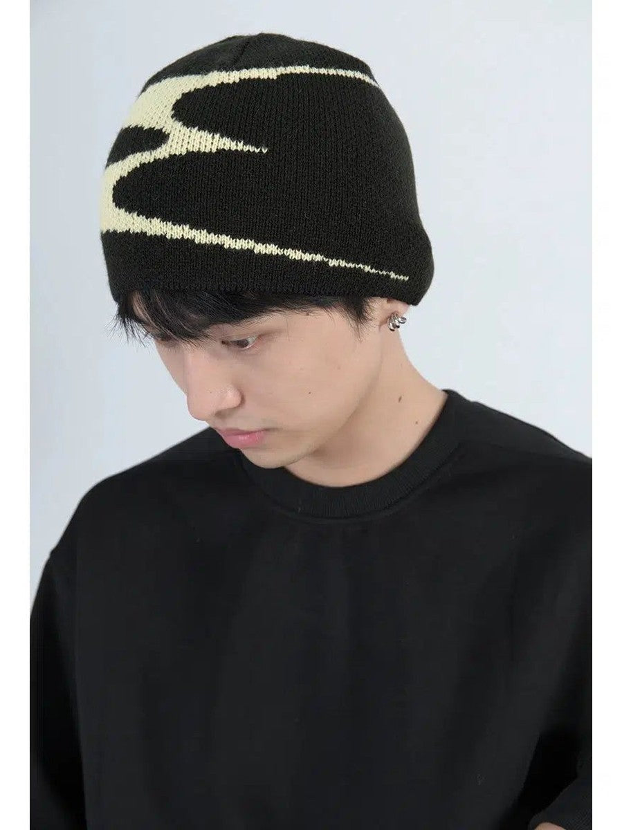 Knit Hat With Contrast Logo