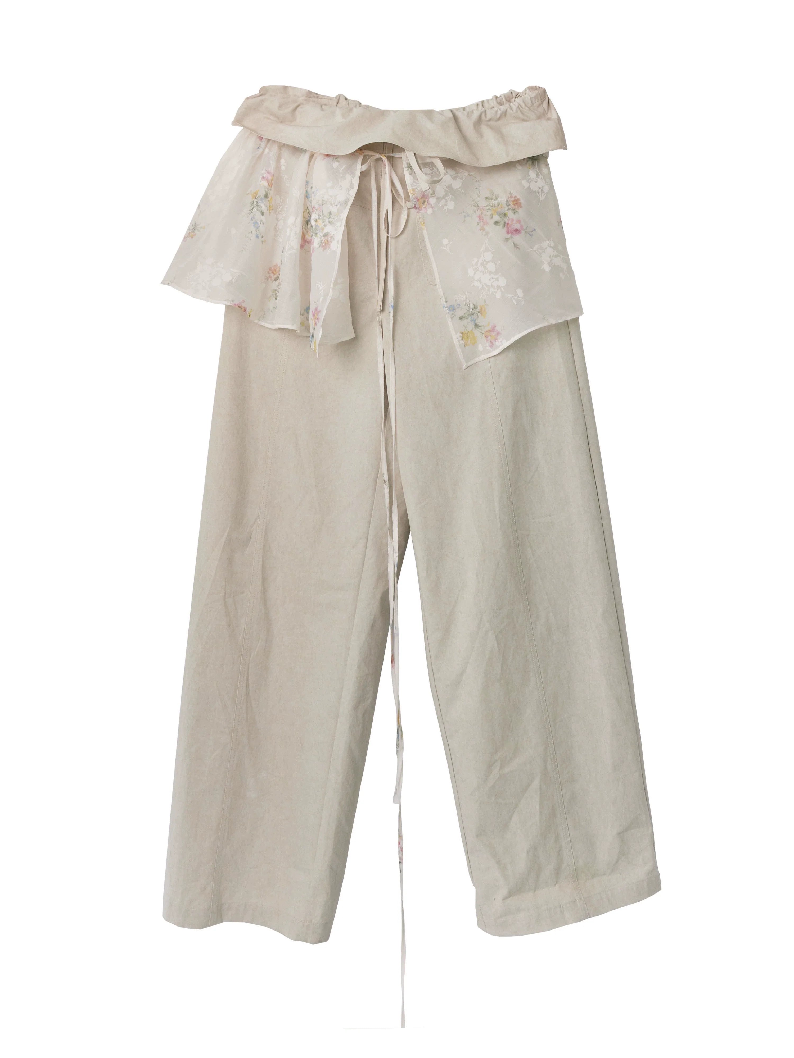 Beige Overlay Wide Pants