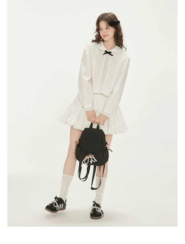 White Lace Peter Pan Collar Blouse and Skirt Set