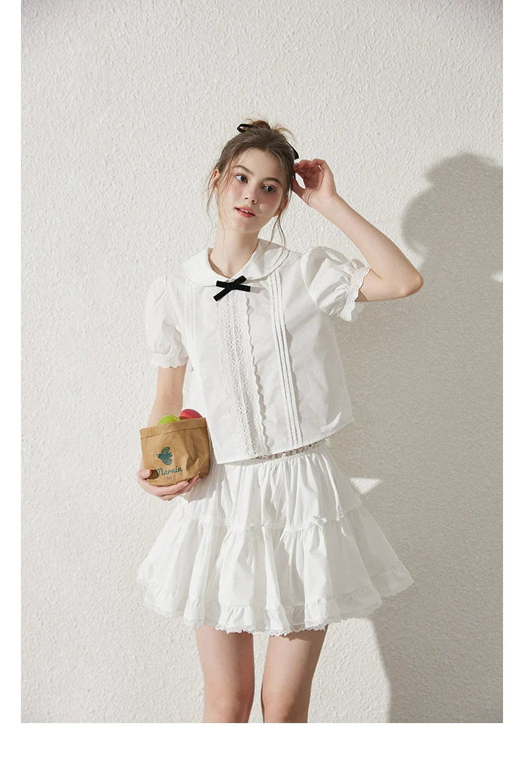 White Lace Peter Pan Collar Blouse and Skirt Set
