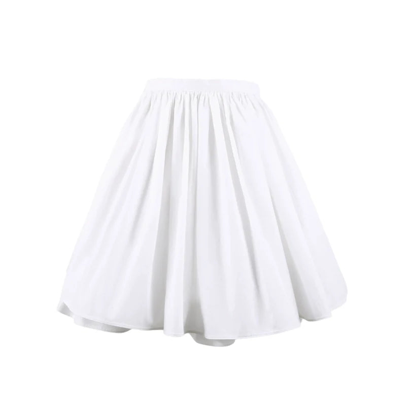 White Gathered Full Circle Skirt with Elastic Waist