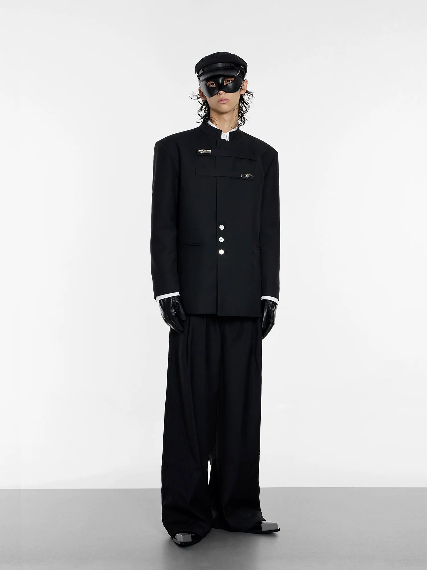 Wide Leg Black Double Pleat Pants