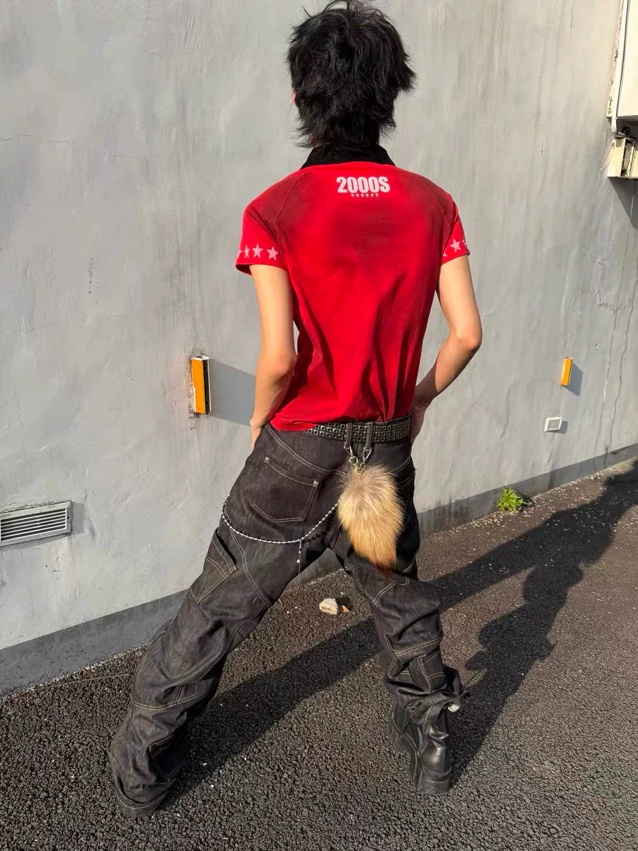 Crimson Y2K Starfield Polo