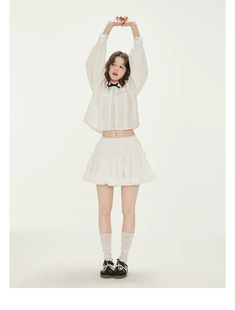 White Lace Peter Pan Collar Blouse and Skirt Set