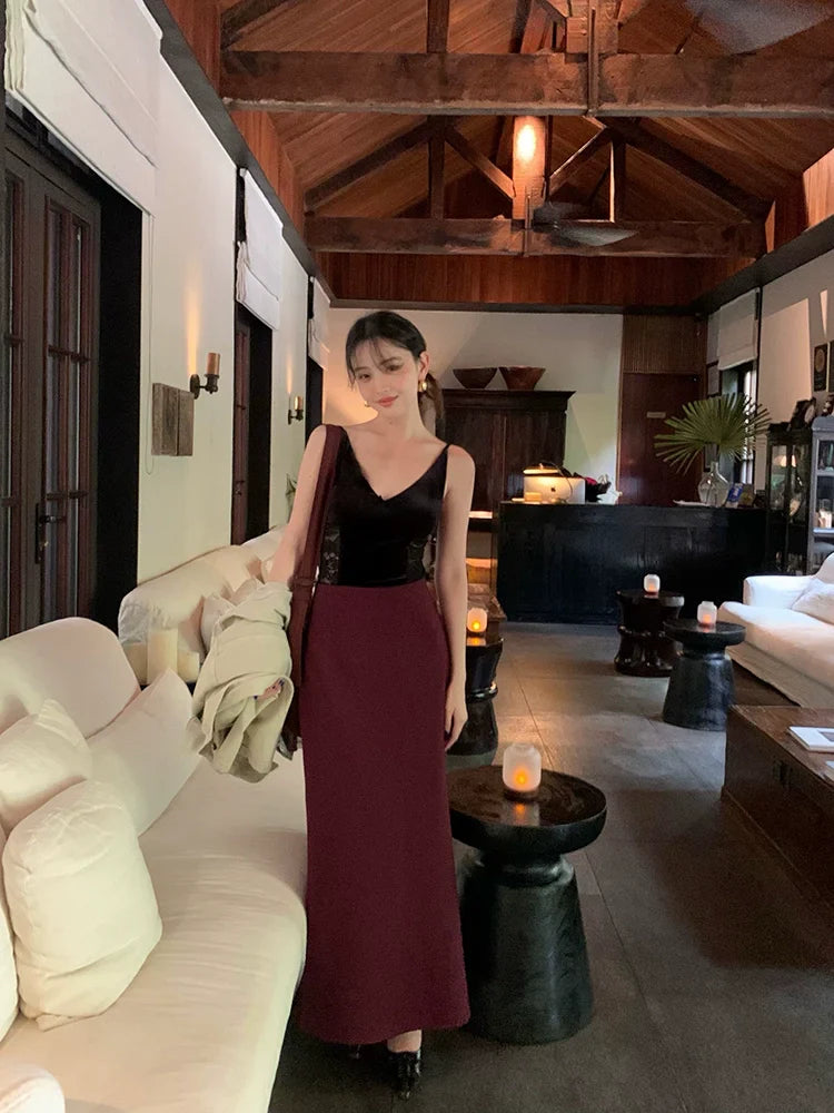 Twill Swing High-Waisted A-Line Midi Skirt