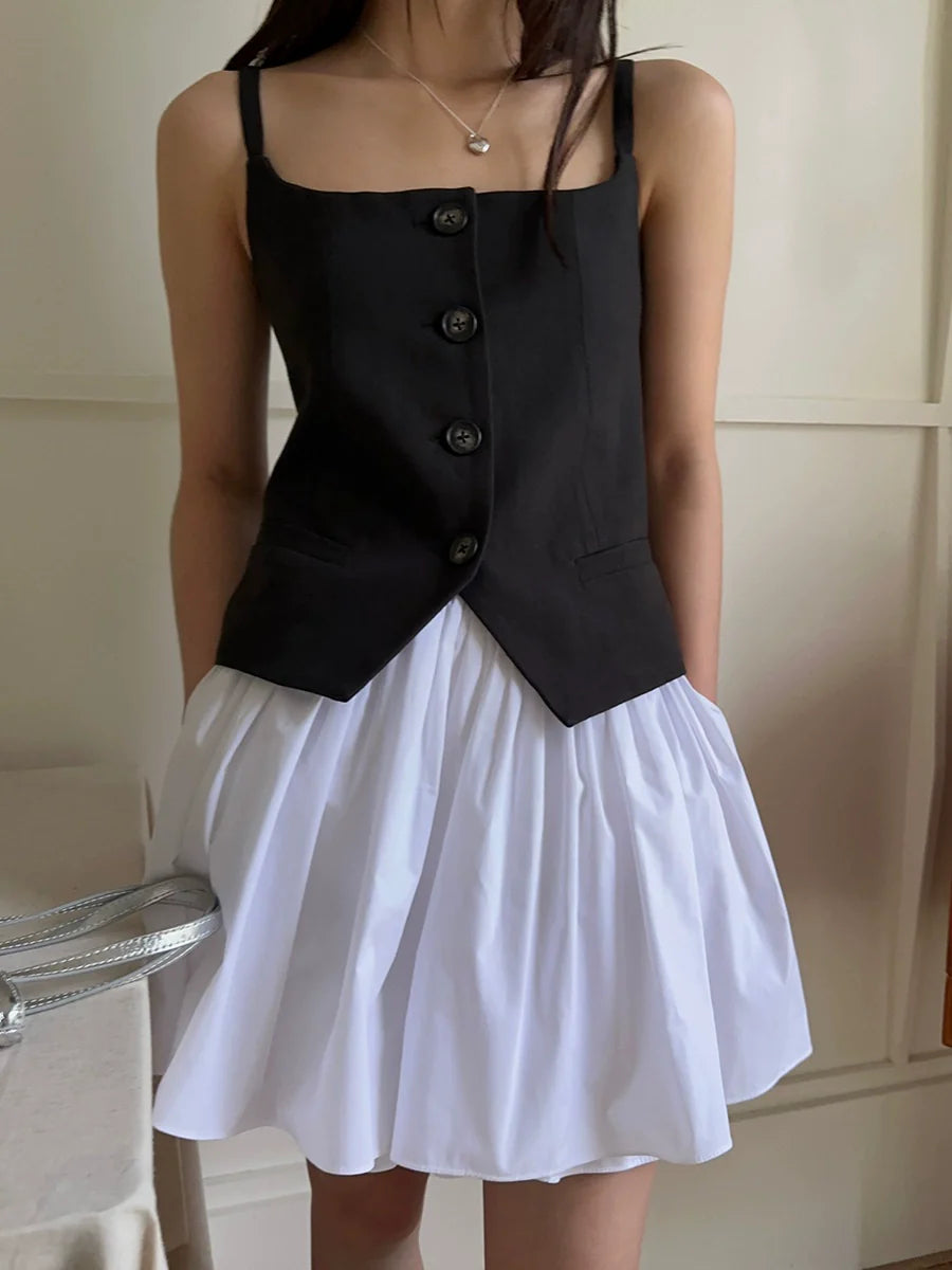 White Gathered Full Circle Skirt with Elastic Waist