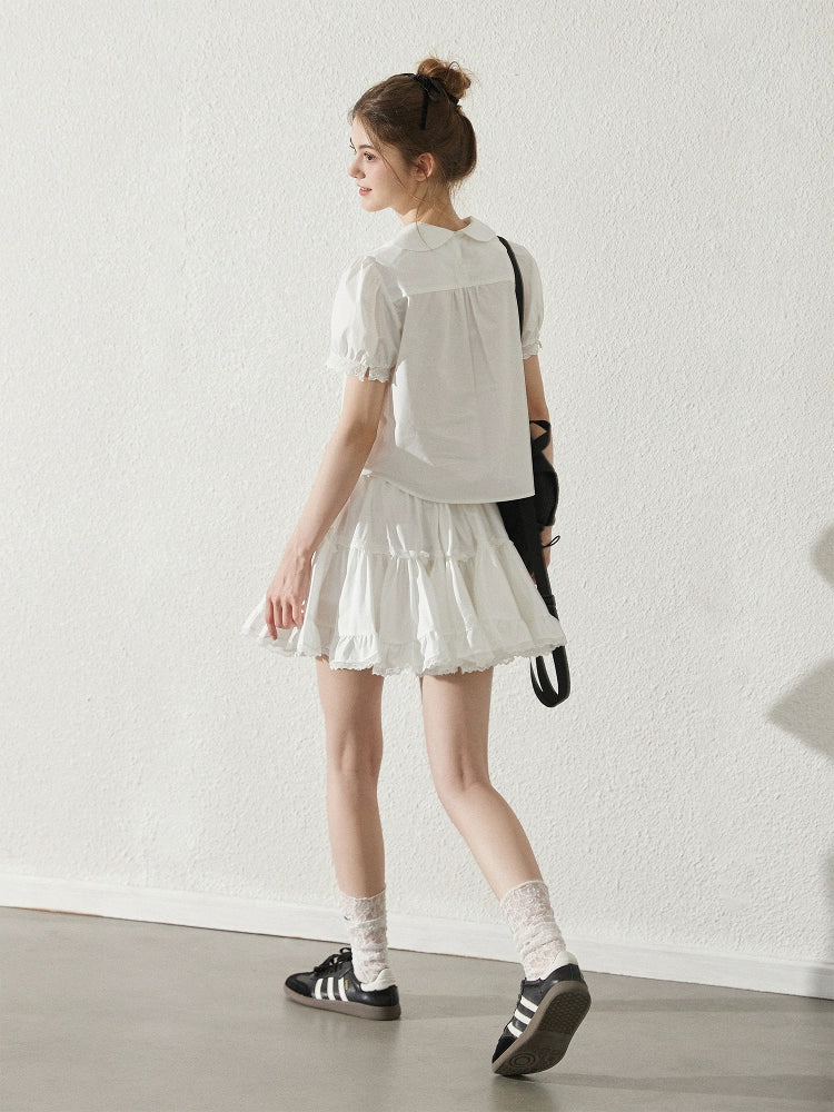 White Lace Peter Pan Collar Blouse and Skirt Set