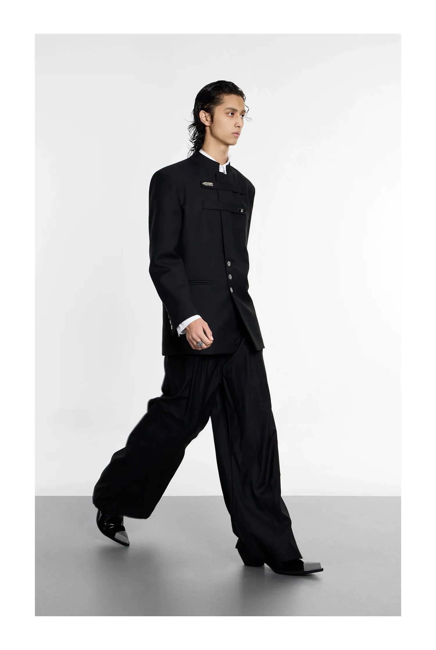 Wide Leg Black Double Pleat Pants