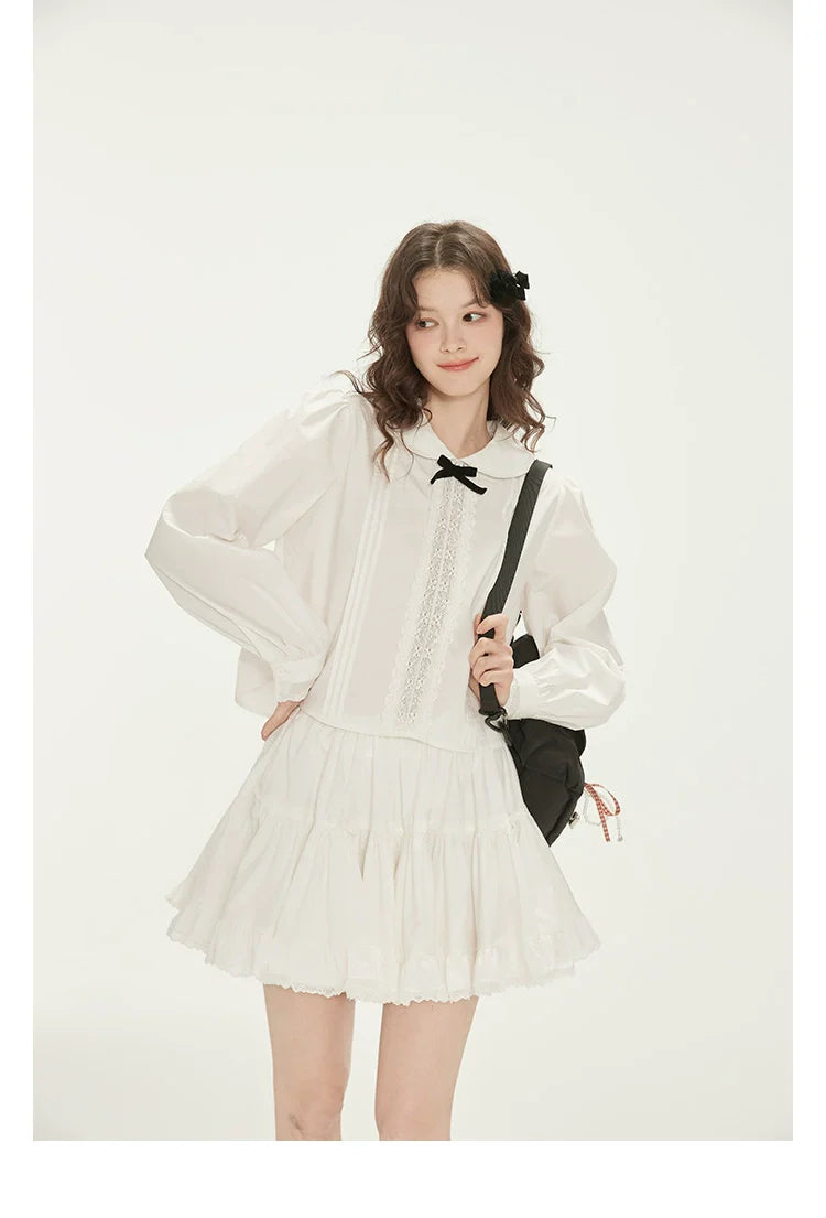 White Lace Peter Pan Collar Blouse and Skirt Set
