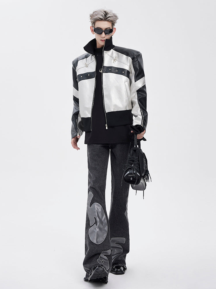 Two-Tone Metallic Bomber Jacket