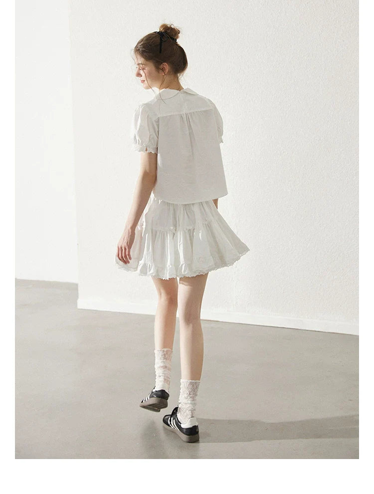 White Lace Peter Pan Collar Blouse and Skirt Set