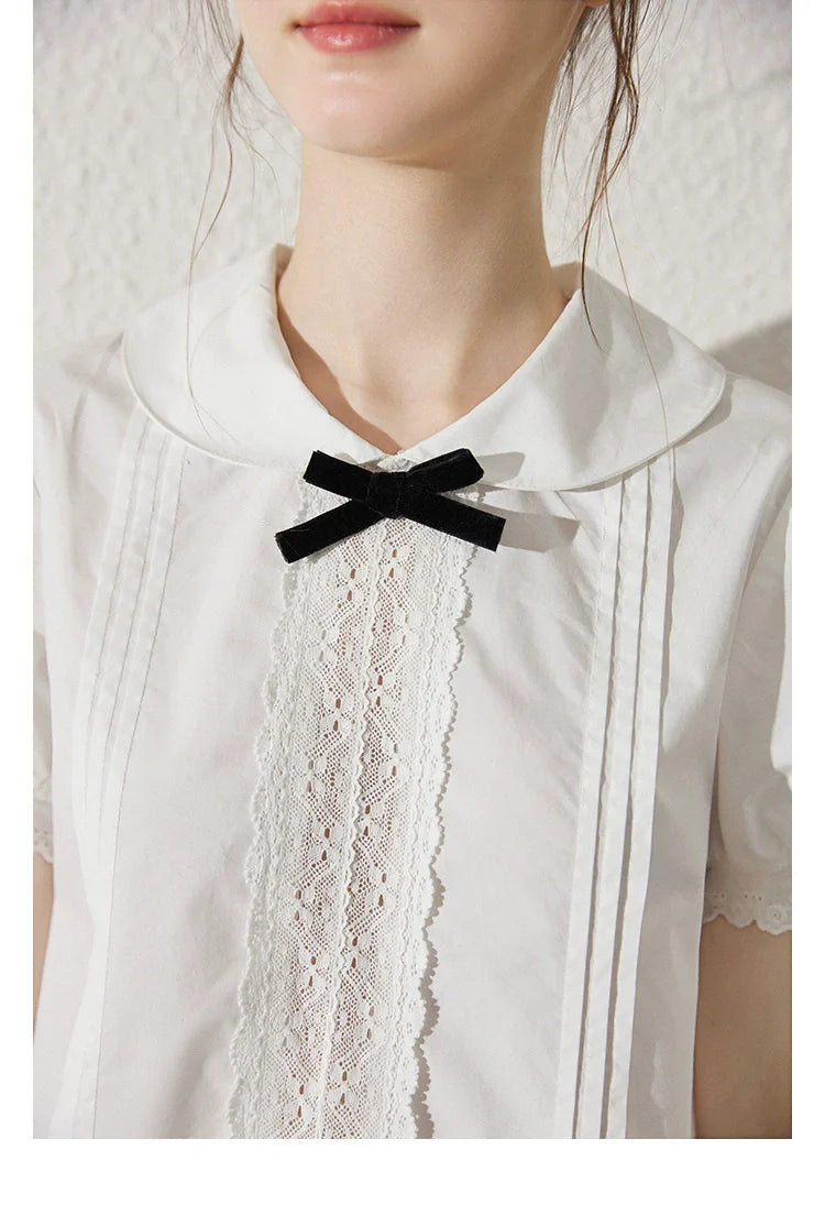 White Lace Peter Pan Collar Blouse and Skirt Set