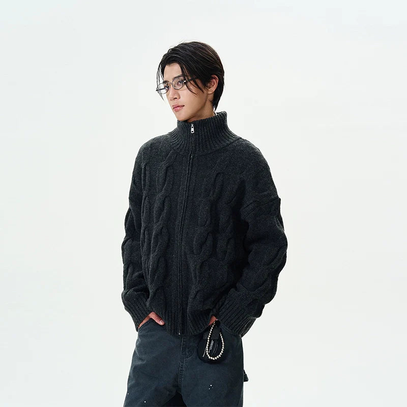 Chunky Cable Knit Zip Cardigan