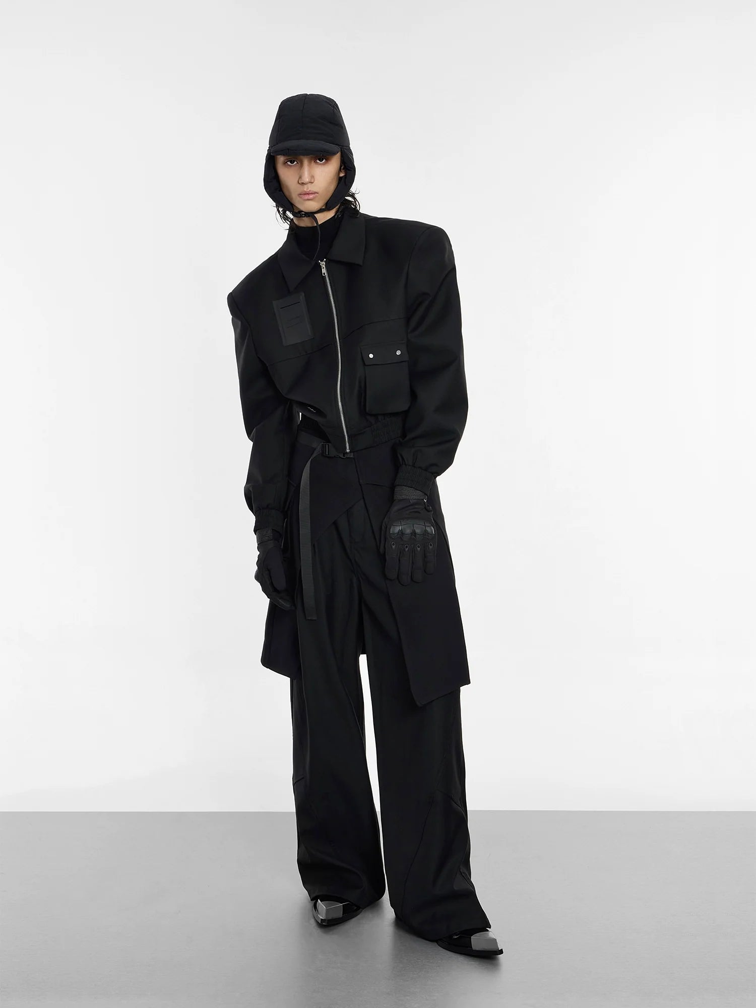 Wide Leg Black Double Pleat Pants