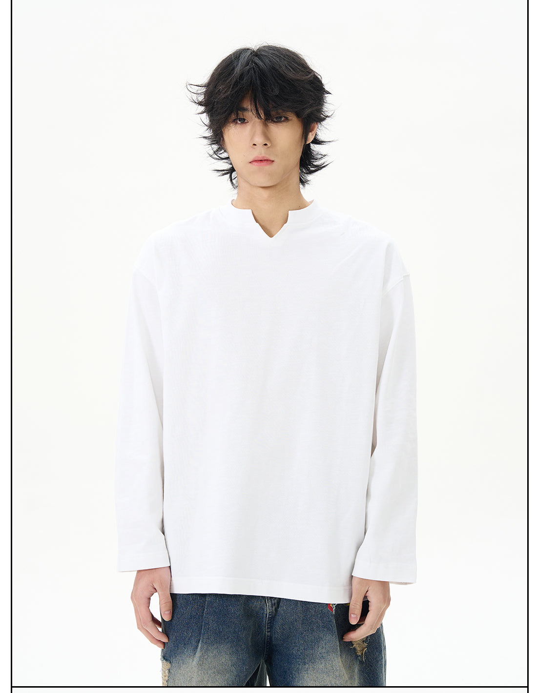 White Split Neck Cotton Shirt