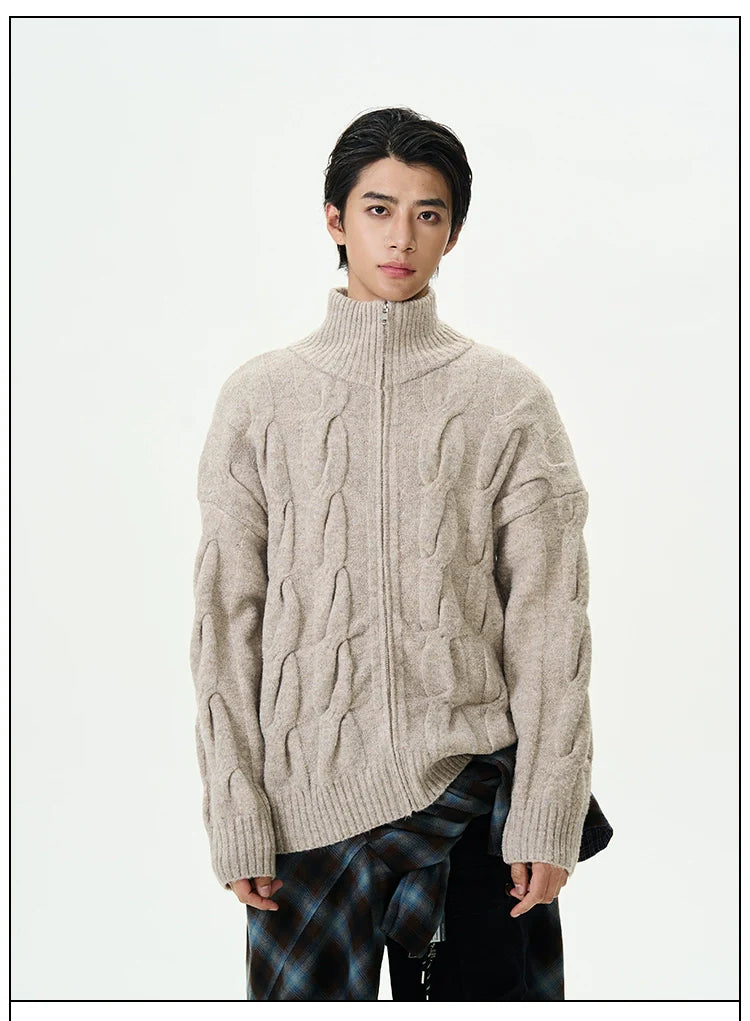 Chunky Cable Knit Zip Cardigan