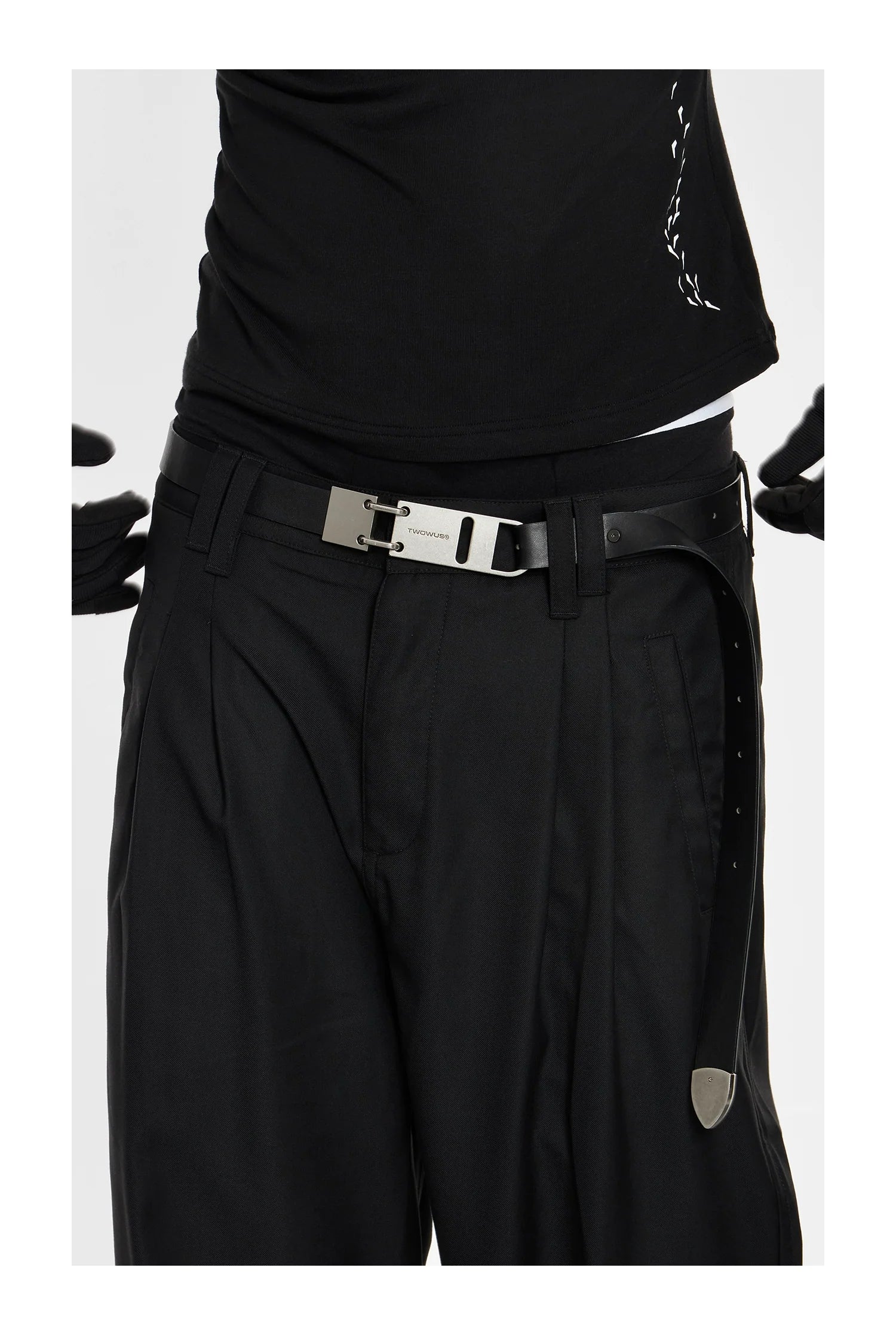 Wide Leg Black Double Pleat Pants