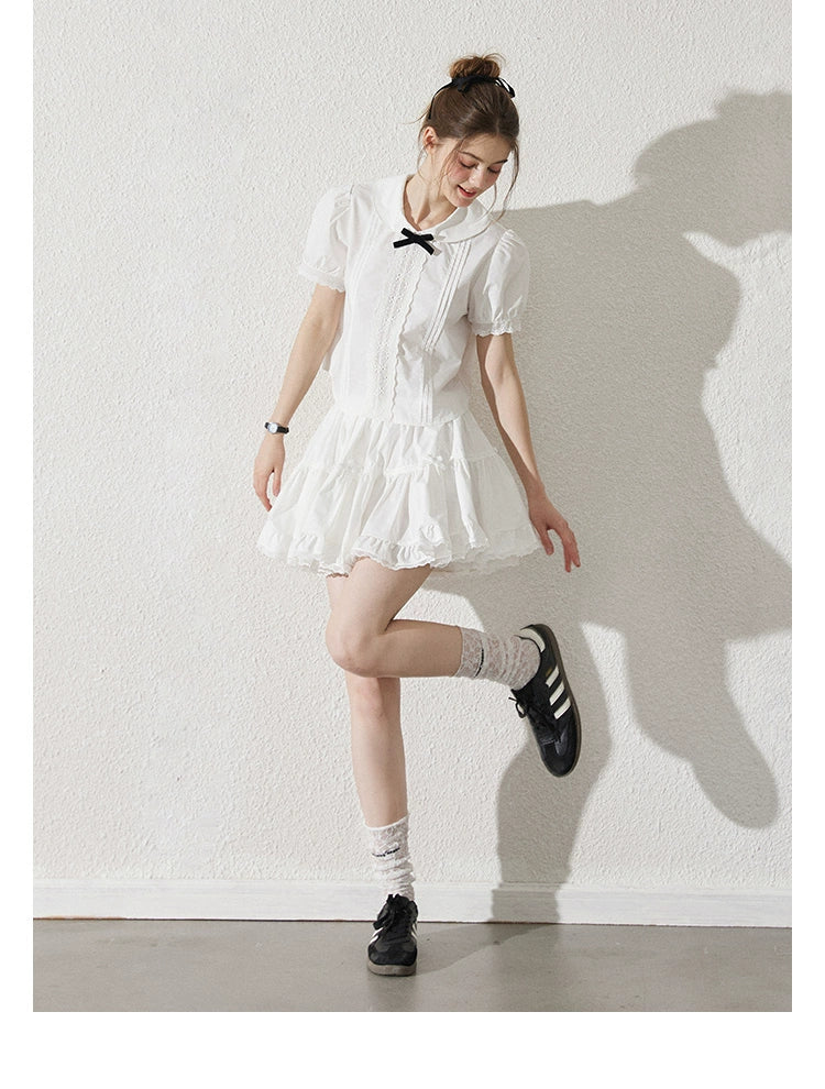 White Lace Peter Pan Collar Blouse and Skirt Set
