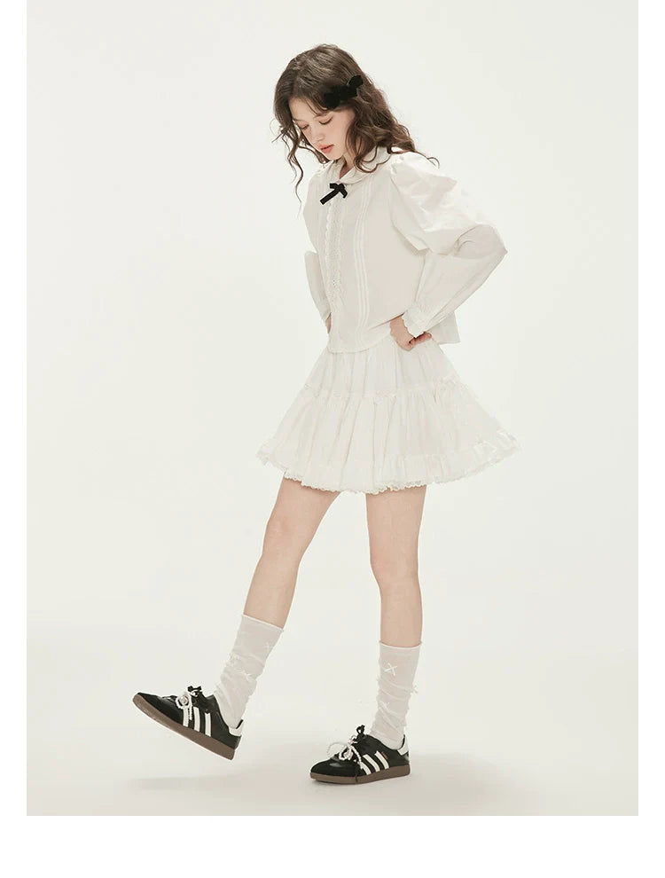 White Lace Peter Pan Collar Blouse and Skirt Set