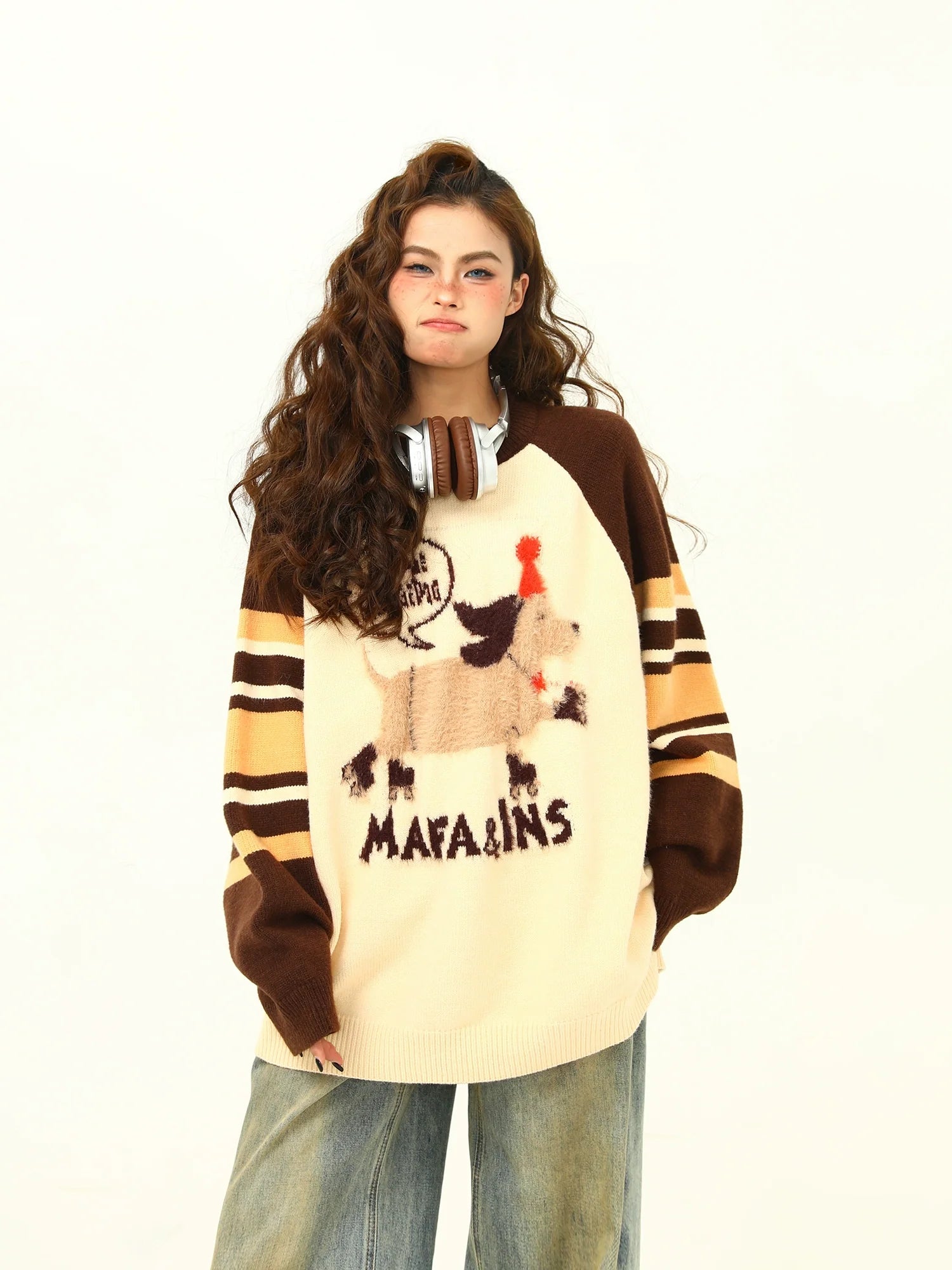 Whimsical Animal Graphic Knit Sweater