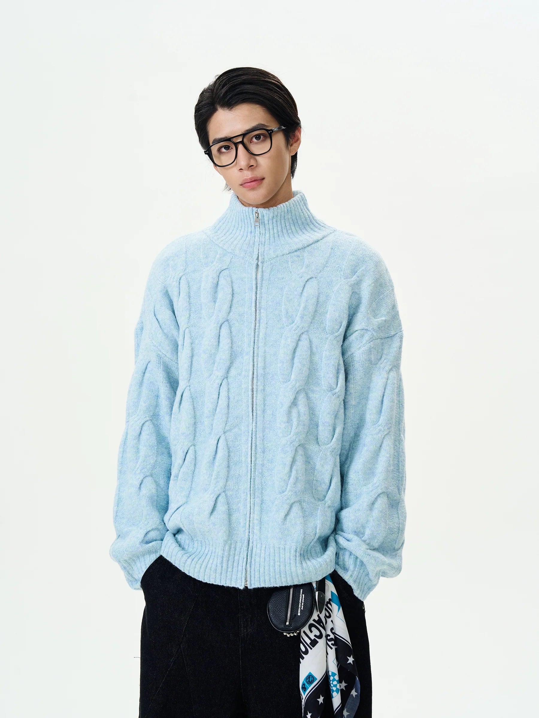 Chunky Cable Knit Zip Cardigan