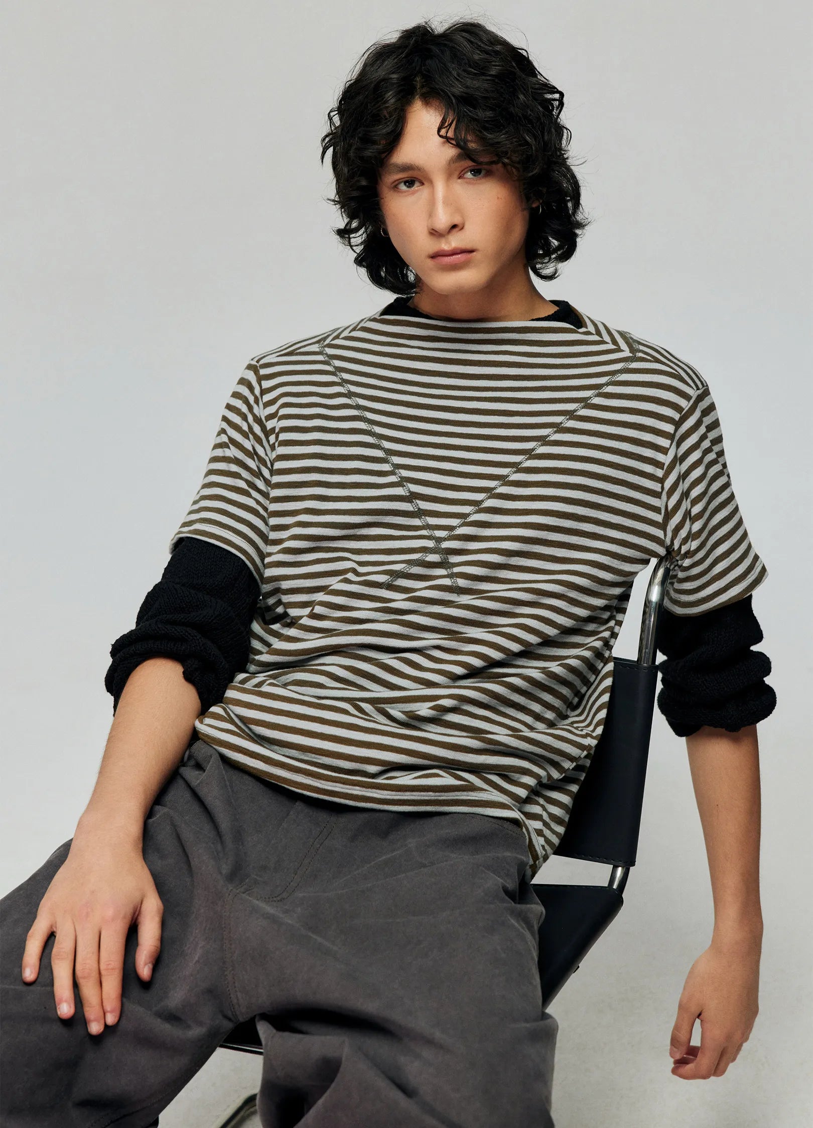 Wide Neck Striped T-shirt