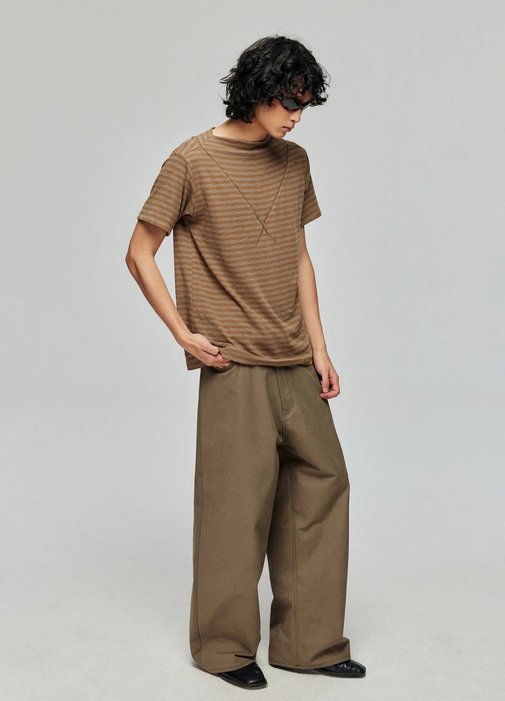 Wide Neck Striped T-shirt