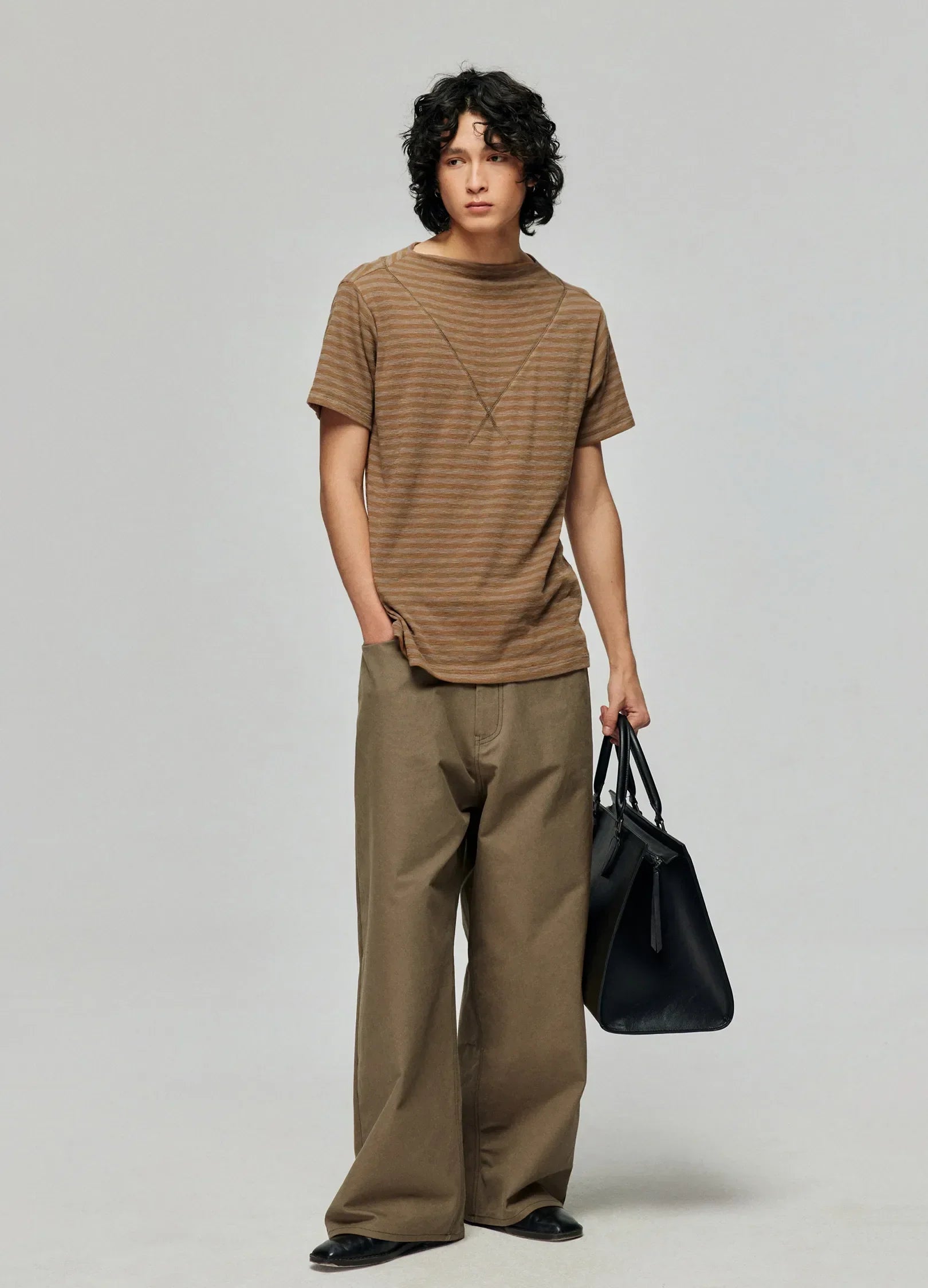 Wide Neck Striped T-shirt