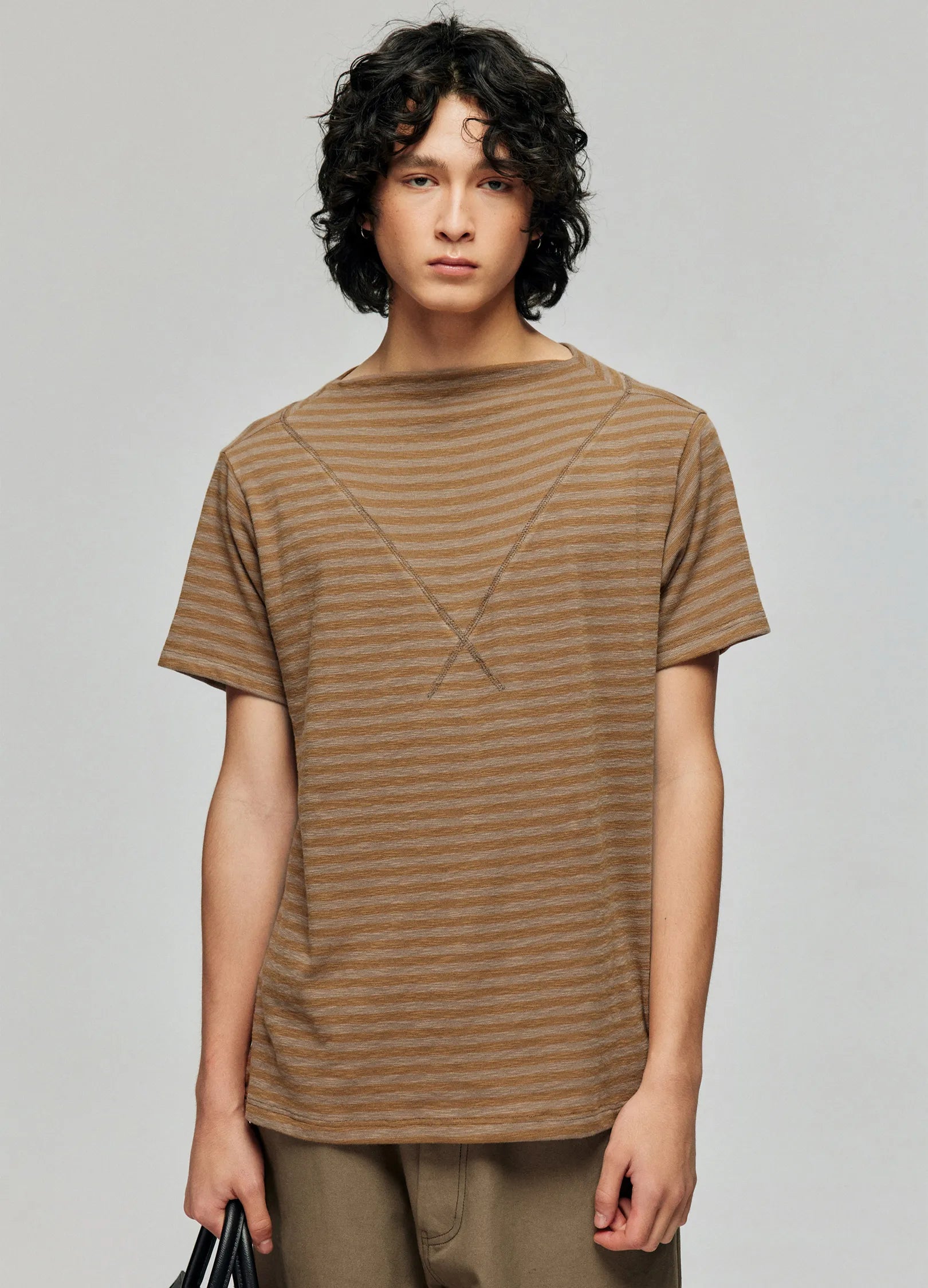 Wide Neck Striped T-shirt