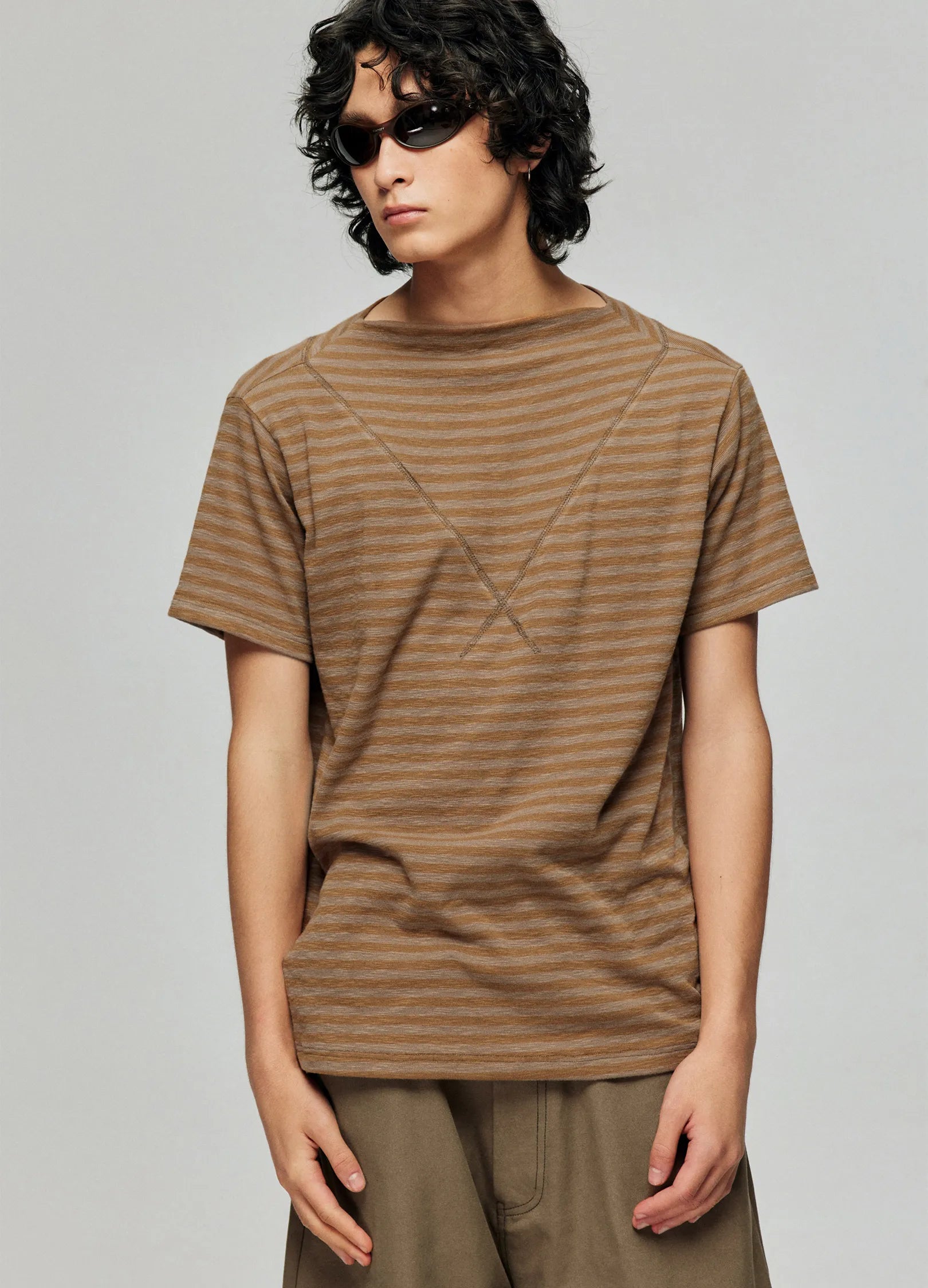 Wide Neck Striped T-shirt
