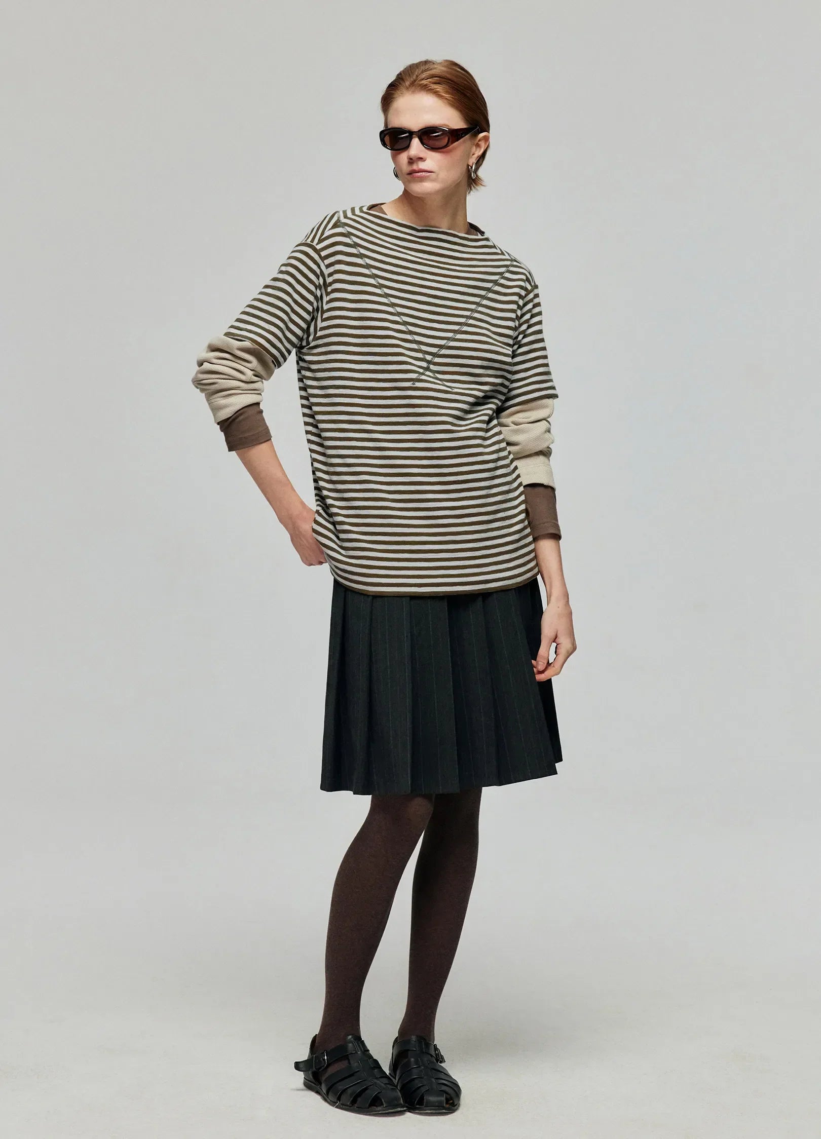Wide Neck Striped T-shirt