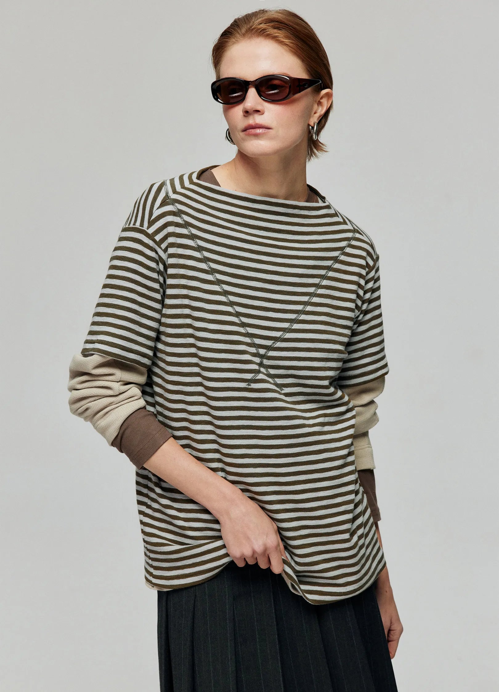 Wide Neck Striped T-shirt