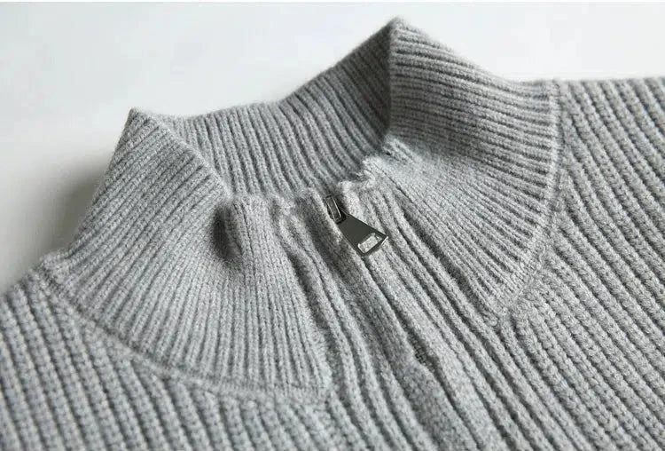 Solid Color Ribbed Zip Knit Cardigan