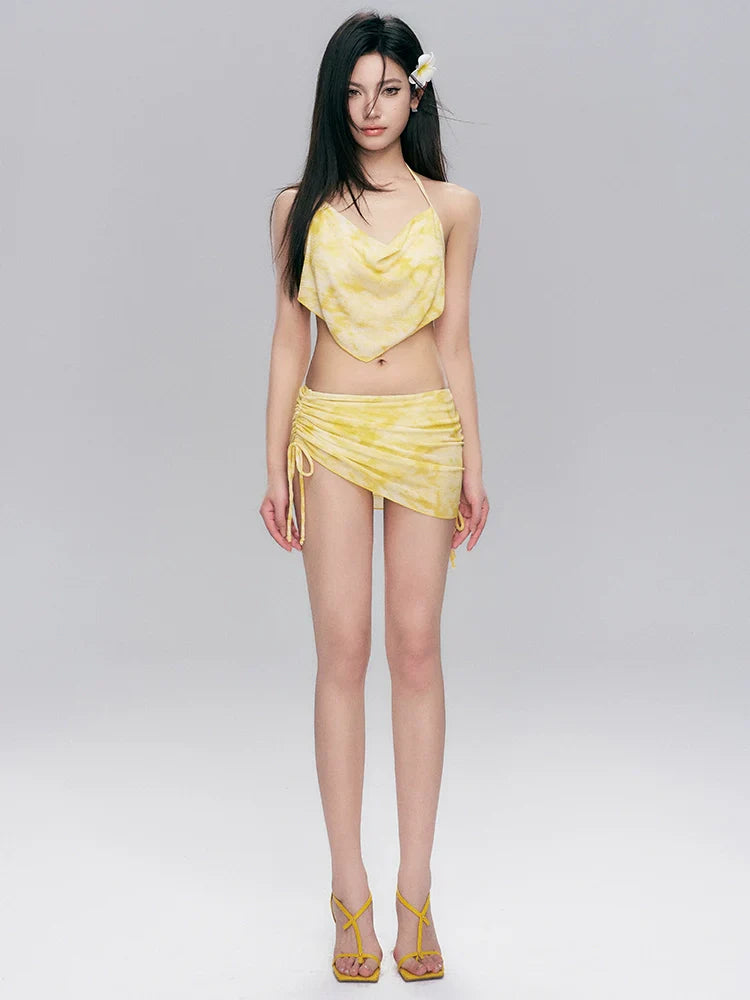 Yellow Tie Dye Halter Set